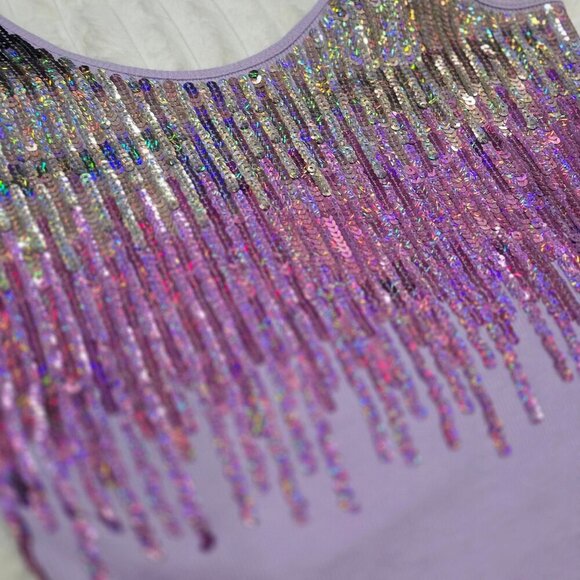 Express Purple Sequin Tank Top S – Scoop Neck Ribbed Stretch NWOT Twilight Glam - Picture 8 of 9